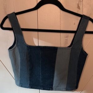 Blue Blush Colorblock Denim Crop Top